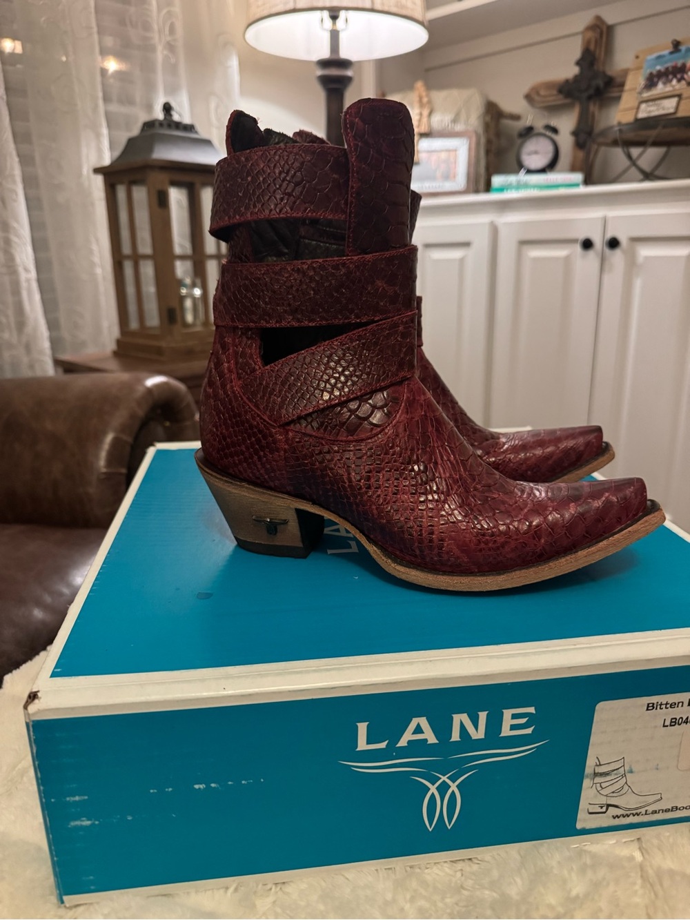 Lane Burgundy Textured Leather Heeled Ankle Boots